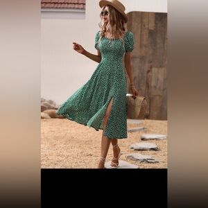 SHEIN Green Patterned Midi Dress